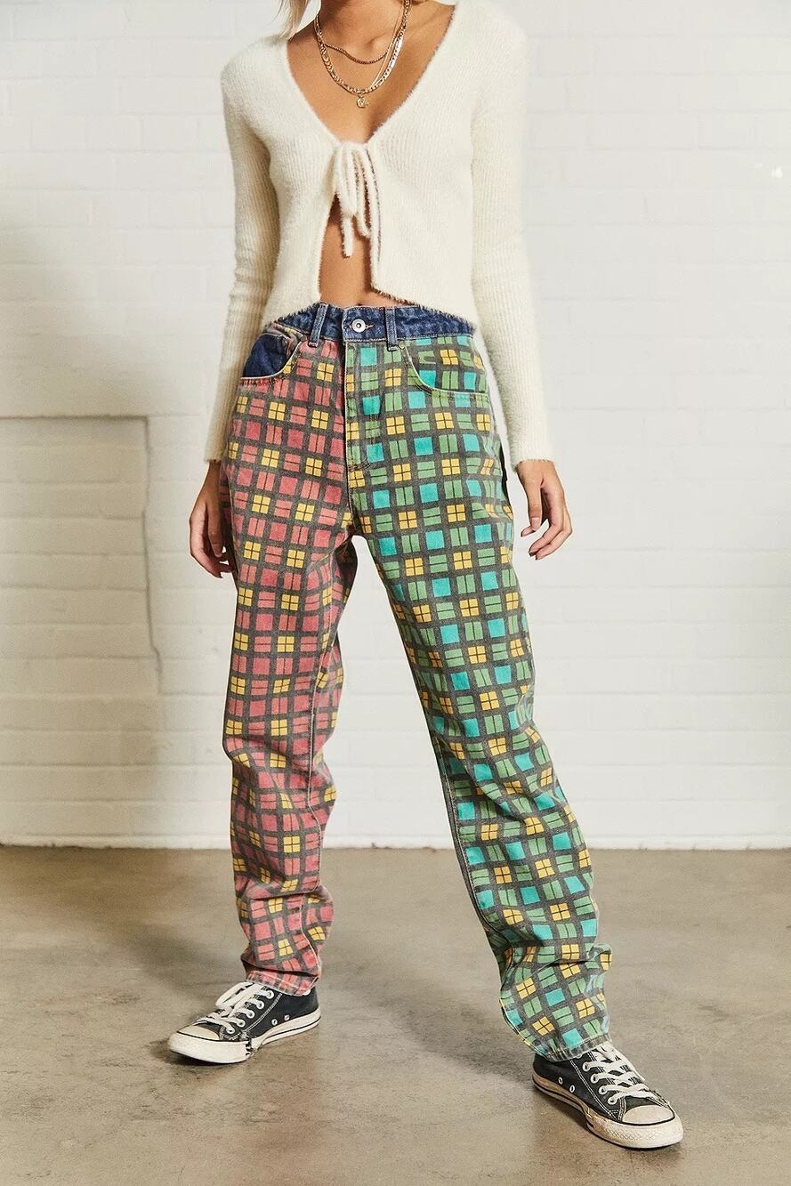 The Ragged Priest Split Color Checker Plaid Jeans | Size 28